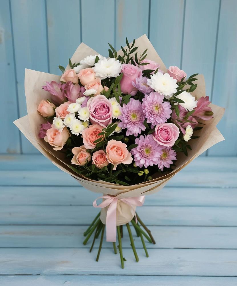 Букет цветов из: Хризантемы, Розы и Альстромерии в Снежногорске