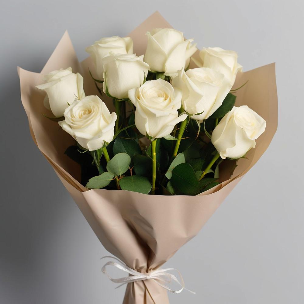 Букет 9 Белых роз Эдлесс Лав в Снежногорске