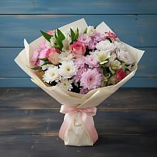 Букет цветов из:  Хризантемы, Альстромерии и Розы #REPLACE_PRED# Снежногорске