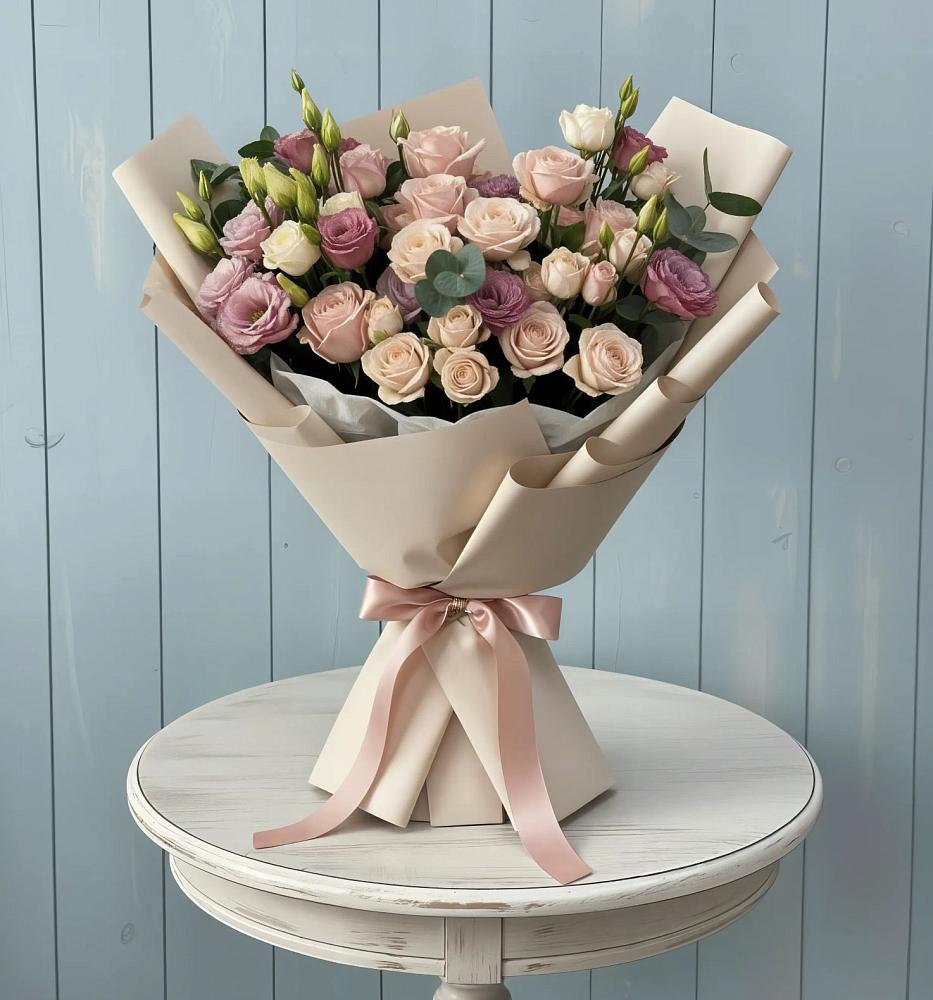 Букет цветов из: Розы и Лизиантусы в Снежногорске